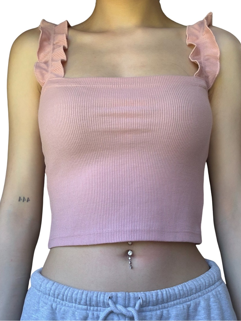 STREETWEAR SOCIETY Square-Neck Tank with Ruffle Straps Pink Size S GUC